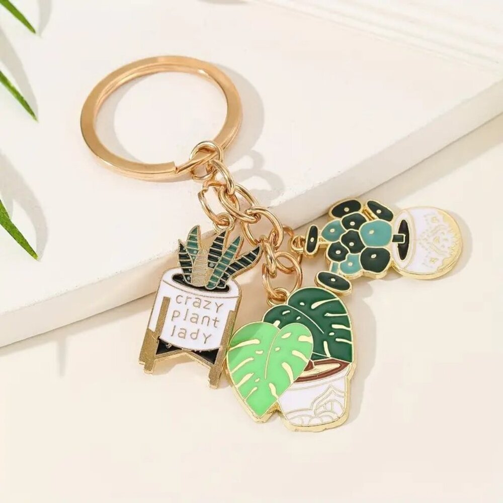NWT Crazy Plant Lady Cactus Pendant Keychain Bag Charm